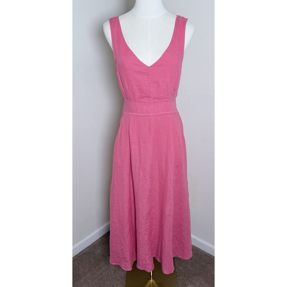 Joie Midi Dress Womens Size 6 Linen Pockets Pink Goddess Vacation Travel Boho